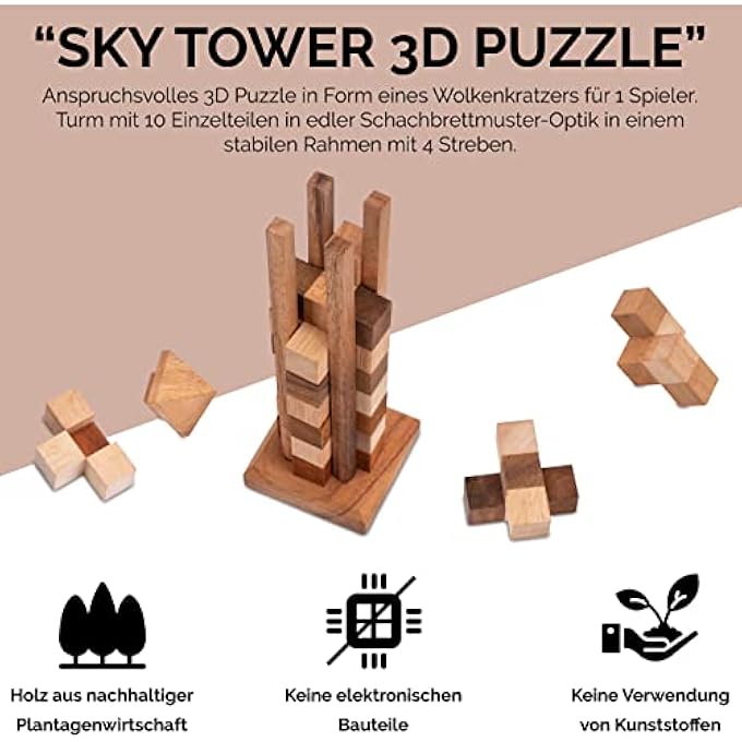 SKY TOWER - SKYSCRAPER - 3D PUZZLE - THINKING GAME - PUZZLE GAME - PATIENCE GAME - WOODEN LOGIC GAME - Image 2